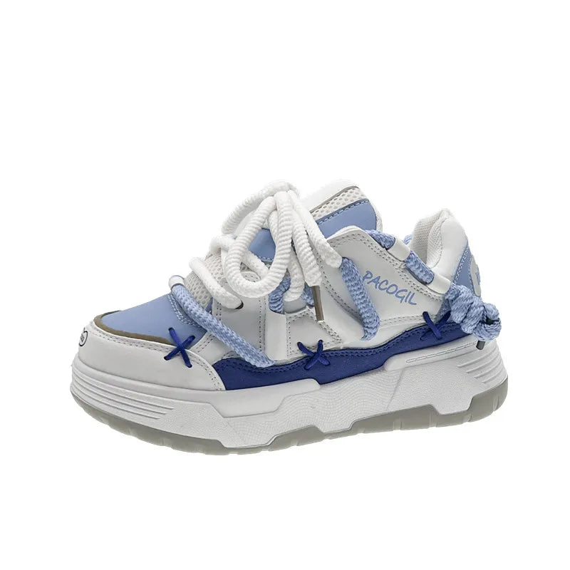 Women's Sneakers Vulcanized Shoes Winter Fashion Protective Platform Shoes Non-slip Rope Decoration Comfortable Women's Shoes Blue