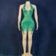 Sparkly Rhinestones Evening Prom Celebrate Birthday Dress Sexy Halter Backless Mesh Velvet Short Dress Performance Stage Wear