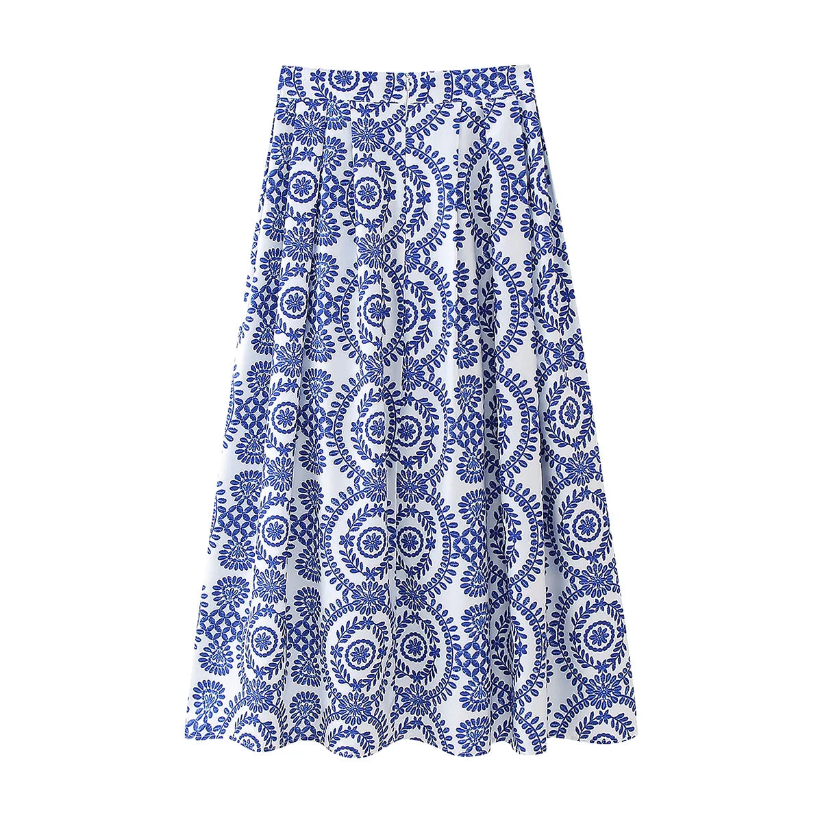 Stylish Printed Skirt Women Spring New Fashion High Waist Pleated Ankle Length Modern Lady Long Bottom Wear