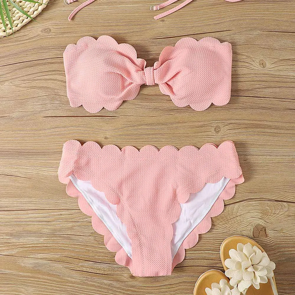 Sexy Bandeau Bikinis Women Brazilian Swimsuit Solid Swimwear Female Summer Beachwear Bathing Swimming Suit Bequine TJ2104-FEN