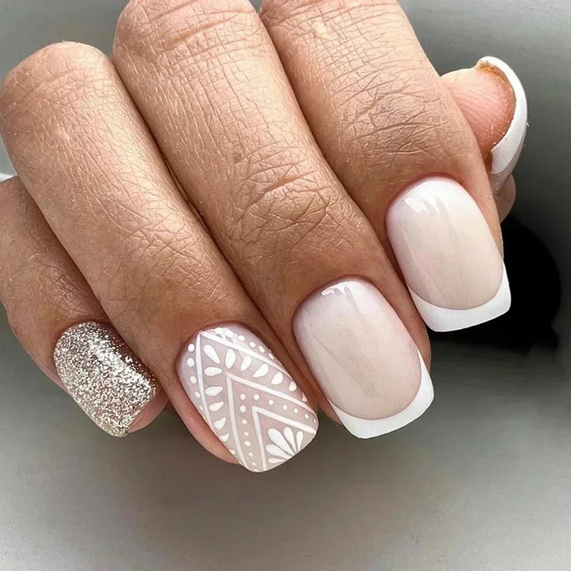 24Pcs Short Solid Color Wine Red Fake Nail Tips with Glue Glitter Square/round Head False Nails Wearable Ballet Press on Nails