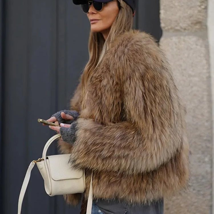 Winter Women's Chic Thermal Furry Faux Fur Coat Fashion Casual Long Sleeve Cardigan Jackets New Female Warm Streetwear 