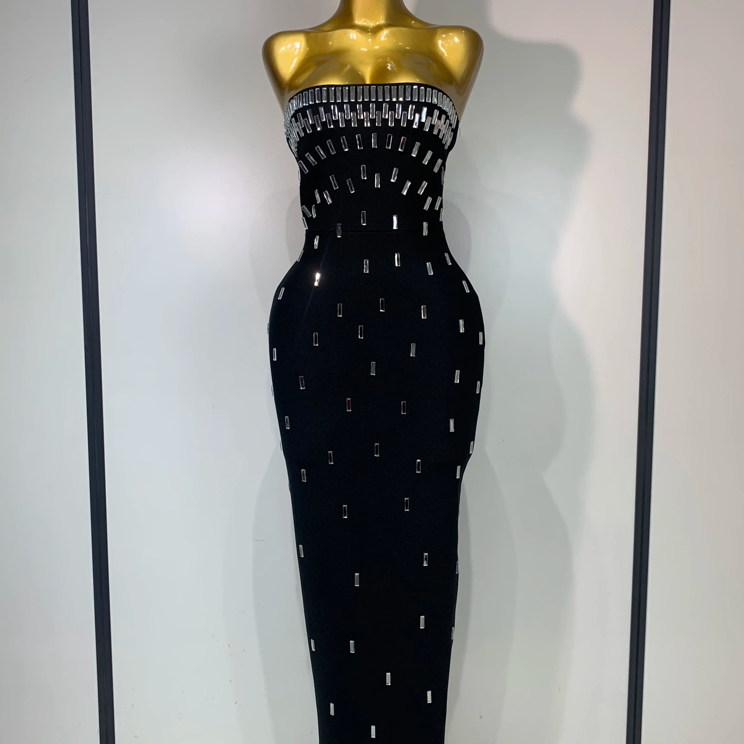 Fashion Sexy Strapless Bodycon Bandage Dress Luxury Rhinestone Celebrity Elegant Evening Prom Gown Birthday Wedding Guest Dress