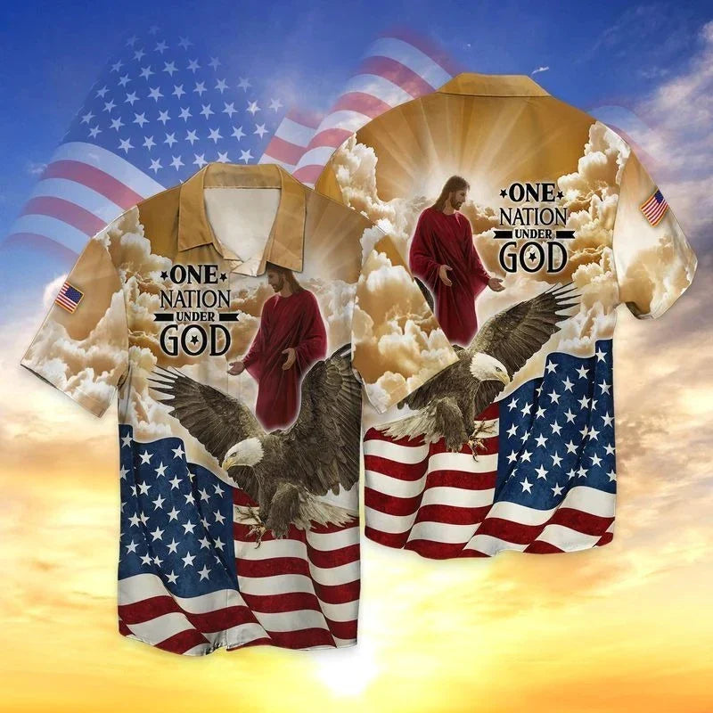Men's USA National Eagle Flag Shirts Fashion 3d Print Tee Shirt Jesus Pattern Short Sleeve Oversized Casual Female Blouse 4XL Shirts-HWH38912