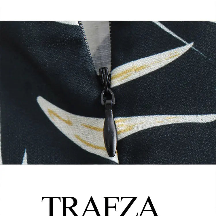 TRAFZA Women's Zipper Short Skirt Street Clothing Unique Tassel Pendant Elegant Women's Summer Retro Print Asymmetric Mini Skirt