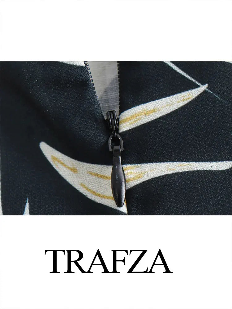 TRAFZA Women's Zipper Short Skirt Street Clothing Unique Tassel Pendant Elegant Women's Summer Retro Print Asymmetric Mini Skirt