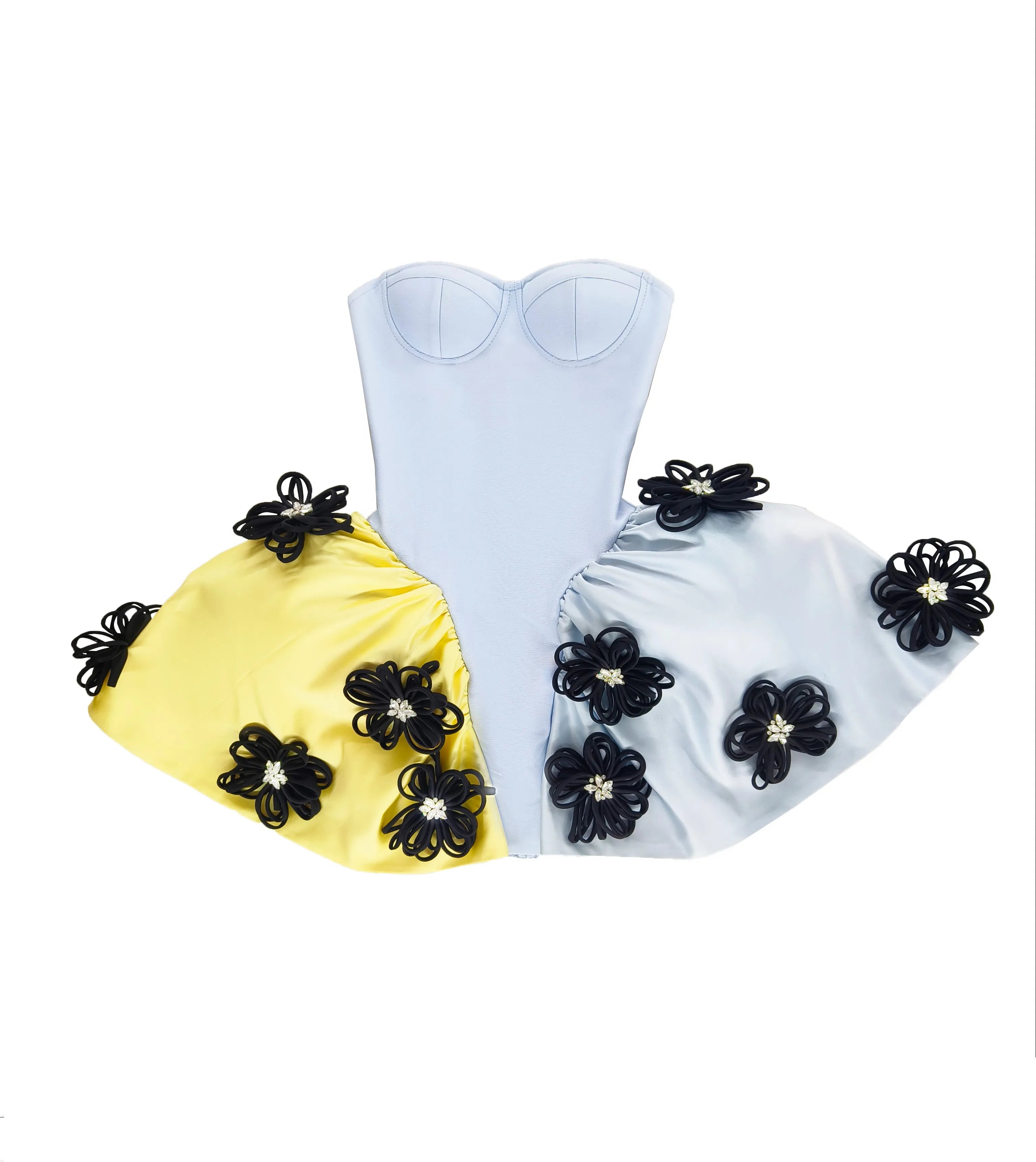 Women Sexy Strapless Florals Ball Gown Mini Bandage Dress Celebrity Red Carpet Evening Party Outfit Vestido