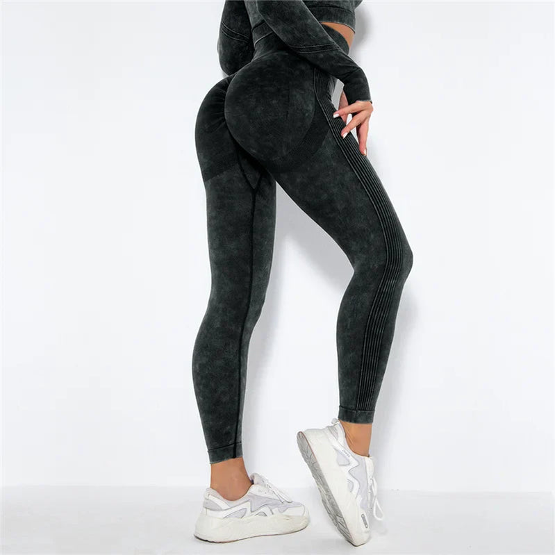 Women Seamless Yoga Set Fitness Sports Suits Gym Clothing Long Sleeve Crop Top Shirts High Waist Running Leggings Workout Pants Black 1pc