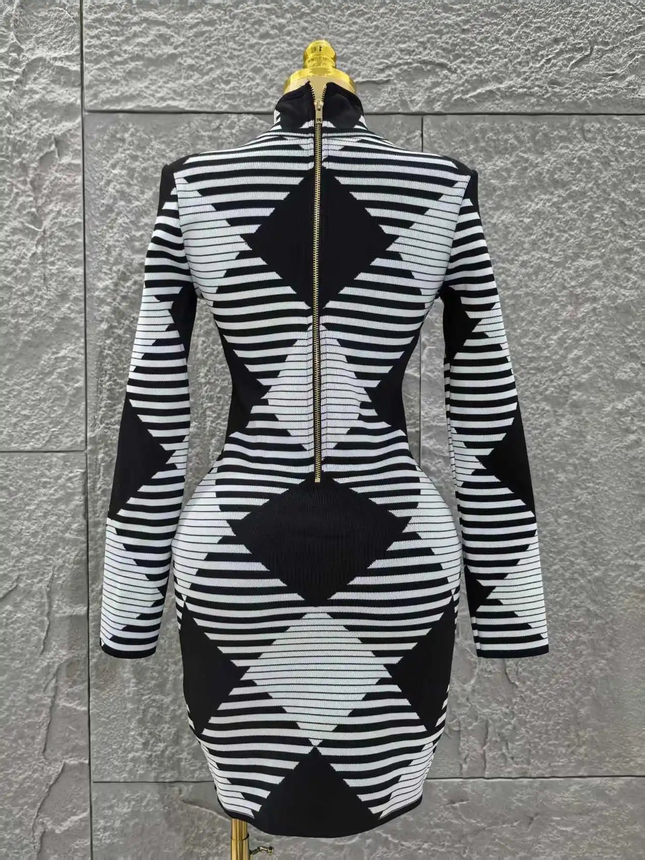 High Quality Women Long Sleeve Sexy Plaid Bodycon Mini Bandage Dress Fashion Evening Party Celebrate Office Wear Clothing