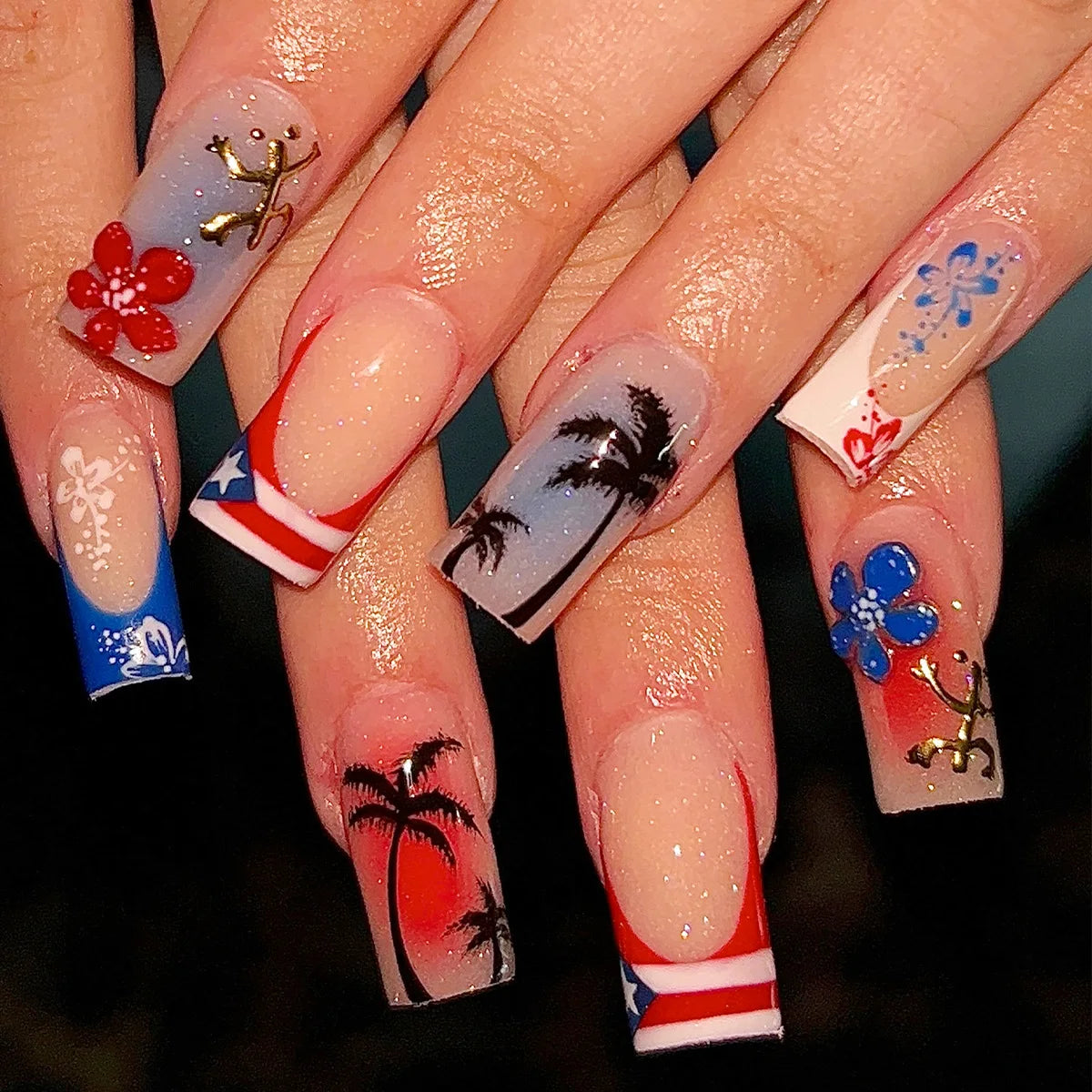 24Pcs Wearable Colorful Butterfly Designs French Press on Nails Long Ballet False Nails with Rhinestone Acrylic Fake Nails Tips