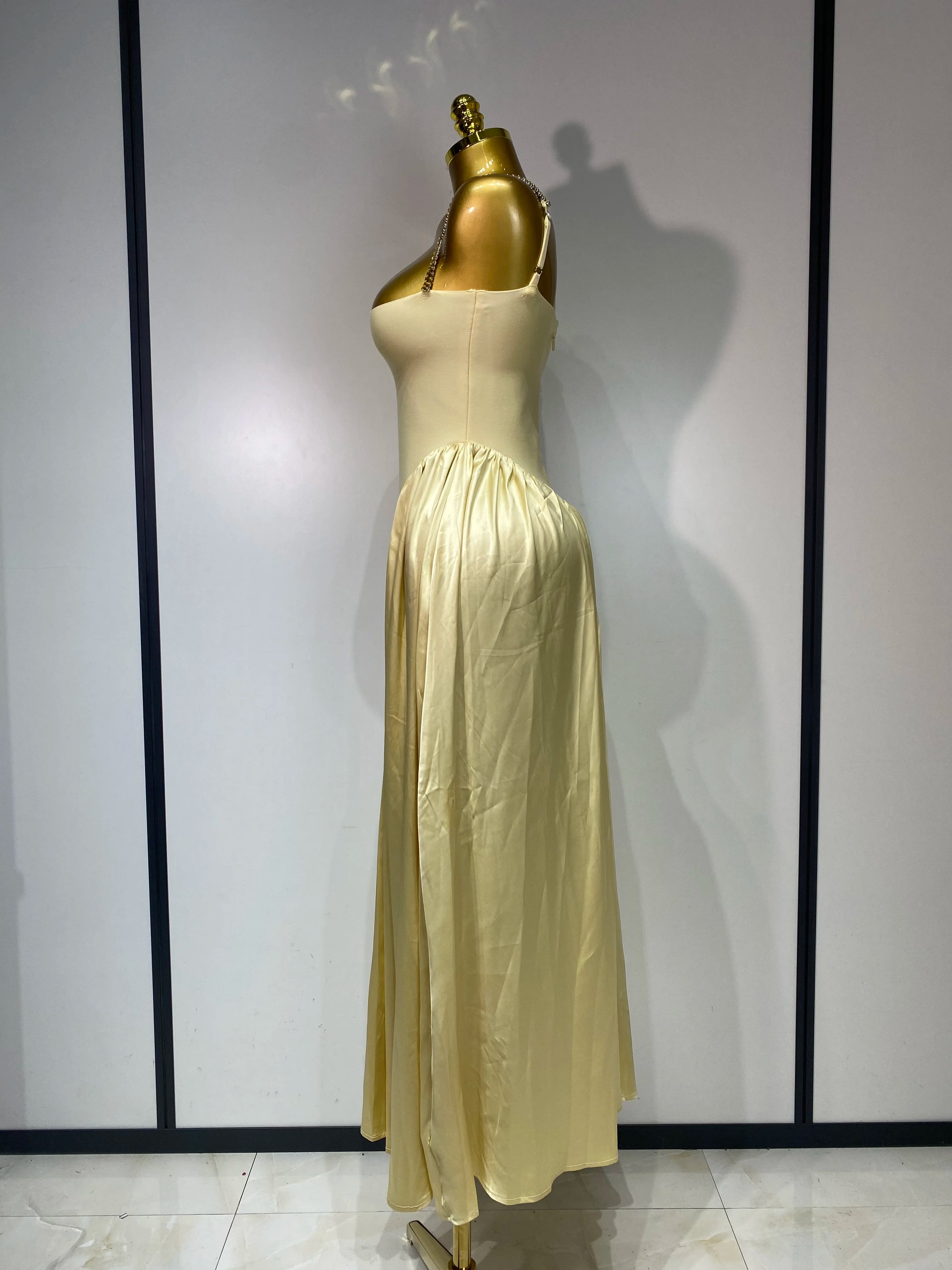 Women Sexy Strap Chain Sleeveless Long Dress Fashion Slimming Hundred Fold Dresses Elegant Evening Party Wedding Guest Gowns