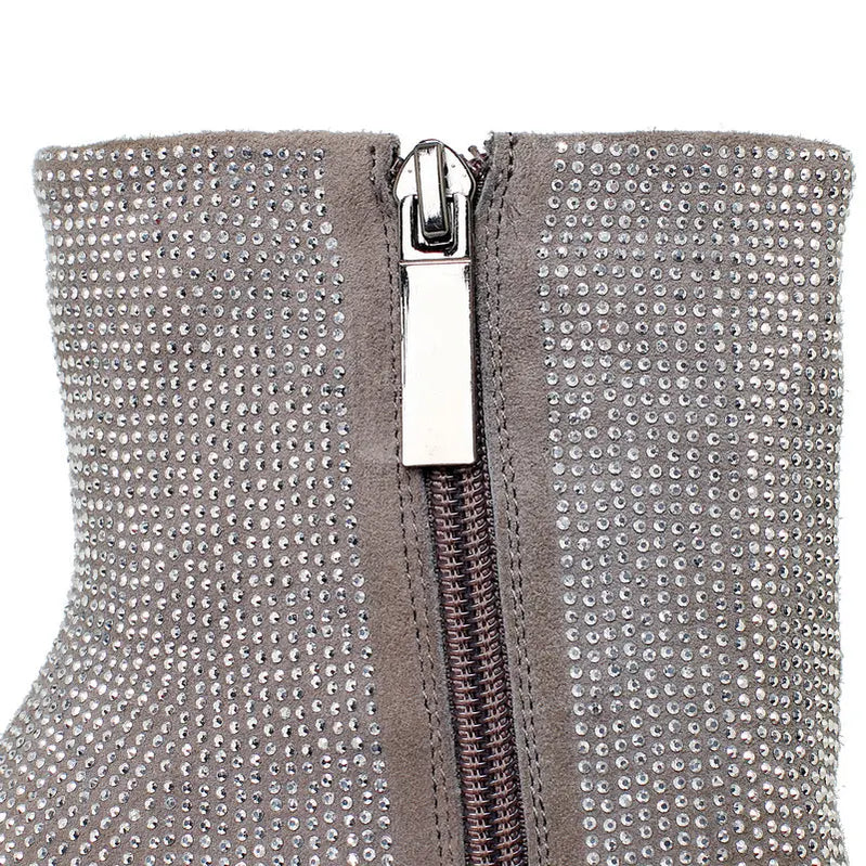 Fashion Crystal Women Ankle Boots Platform Suqare High Heel Punk Boots Full Suede Autumn Winter Woman Motorcycle Boots