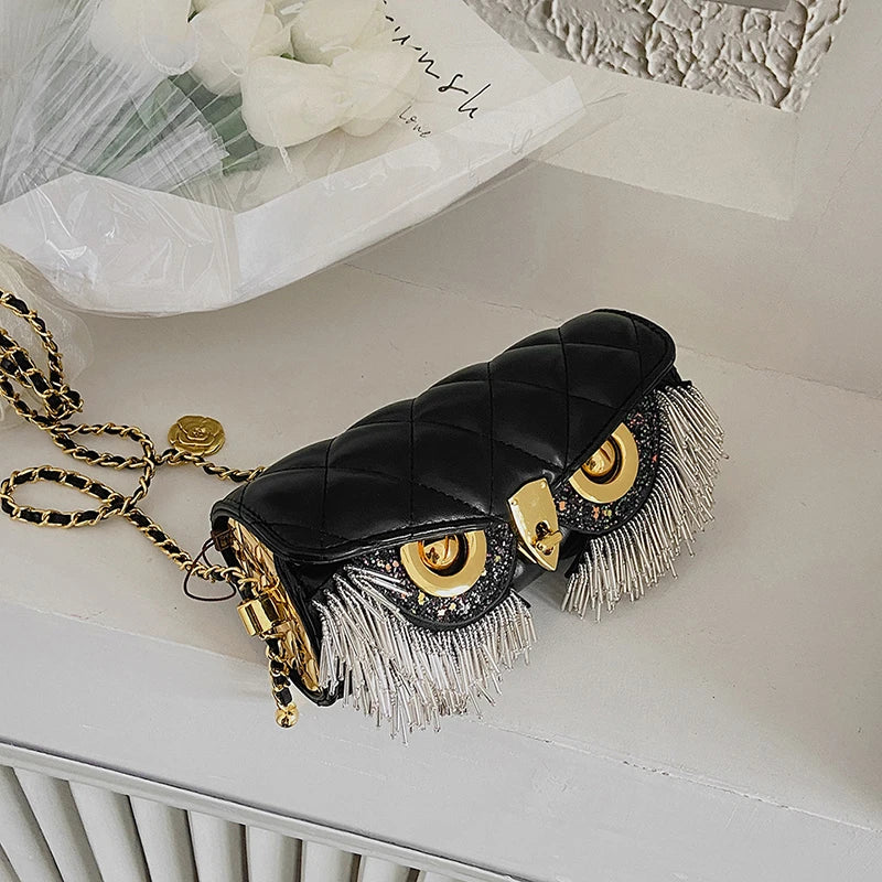 Women's Bag Fashion Owl Purses and Handbags Chain One Shoulder Messenger Bag Luxury Designer Tassel Bags for Women