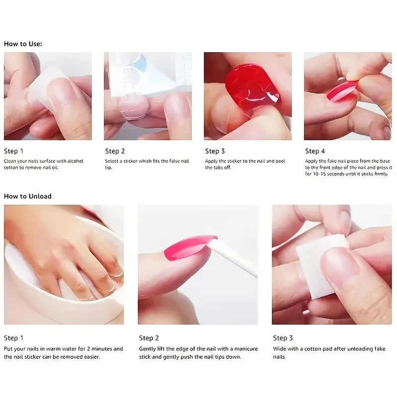 24-piece push-on nail set, fuchsia rose design, sleek manicure, easy to apply and remove, glossy finish, ballet shape, medium le