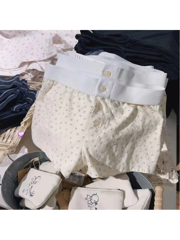 Casual Women Soft Cotton Front Buttons Shorts Summer Vintage Low Waist Female Chic Bottoms