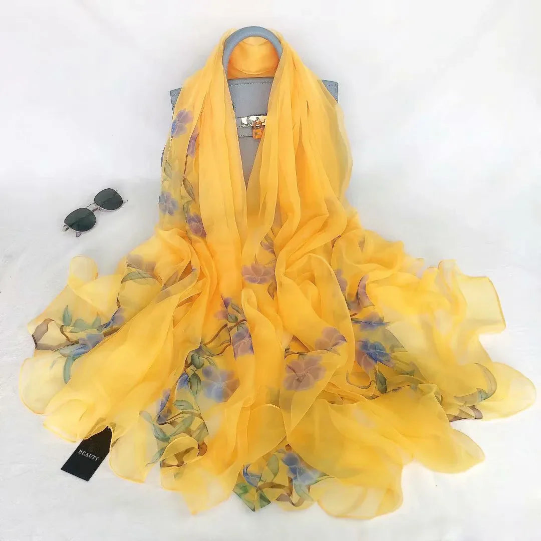 Print Silk Scarf Hijab Women Spring Deisgn Soft Beach Stoles Elegant Head Scarves Echarpe Shawl Satin Large Wrap Echarpe Bandana see chart 36
