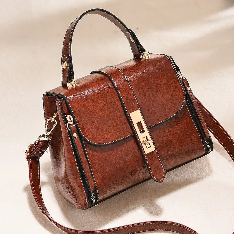 Women Flap Square Purses and Handbags Twist Lock Shoulder Bag Solid Color Crossbody Female Messenger Bag Casual Hobo Bags Brown