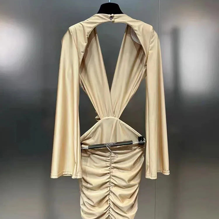 DEAT New Items Trendy Women's Wrinkled 3D Flower Chest Pad Dress Spring Fashion Long Sleeves V-neck Dresses Female 11XX8774