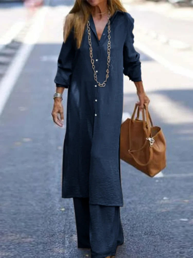 Summer Fashion Plus Size Women's New Matching Collection Elegant Loose Robe Wide Leg Pants Temperament Two Piece Set