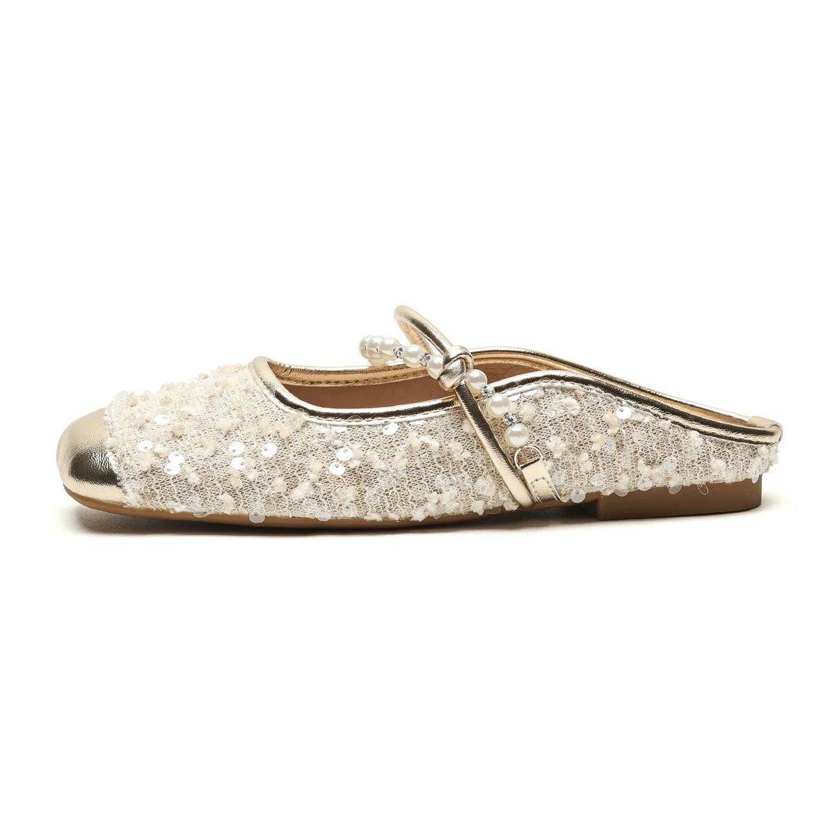 spring women's outdoor slippers Ladies casual mules Flat shoes Fashionable pearl design Work and party wear 41-43