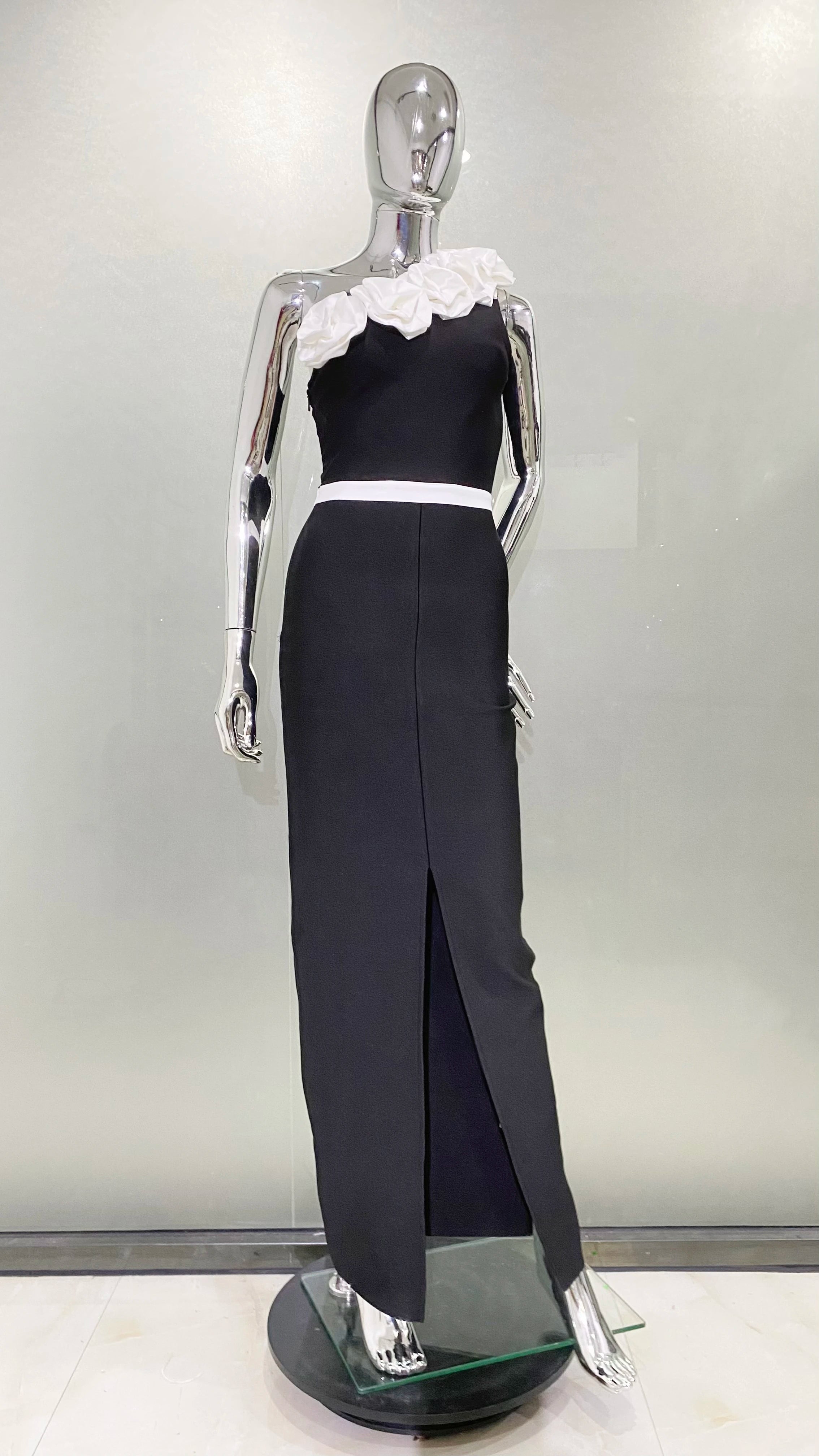 High Quality Women Sexy One Shoulder White Florals Bodycon Bandage Long Dress Fashion Celebrate Evening Party Birthday Dress