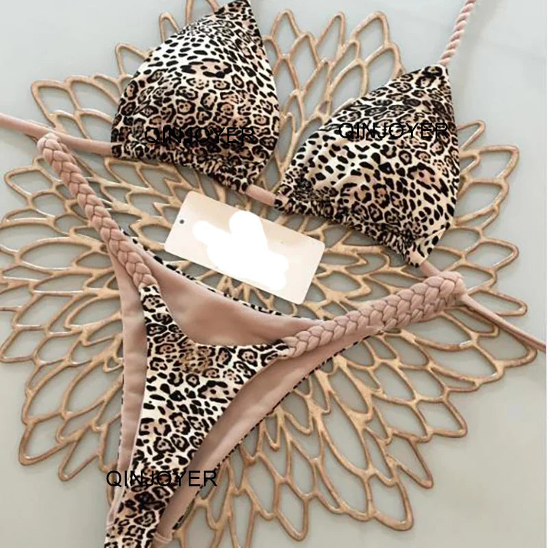 QINJOYER Women Swimwear Bikini Set Thong Swim Suit Women Bathing Suits Bikini Biquini Brazilian Swimwear Champagne