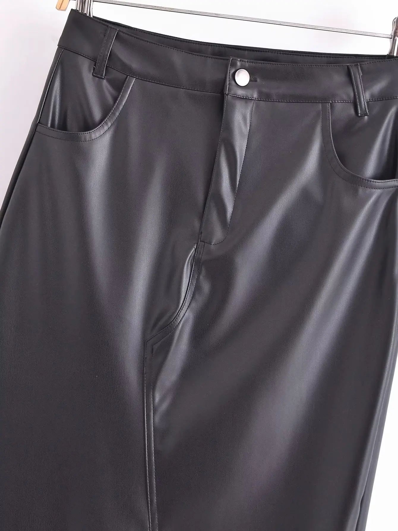 PU Women's Skirt Female Black Hight Waist A-Line Long Skirts Ladies Front Zipper with Pocket Winter New Skirt