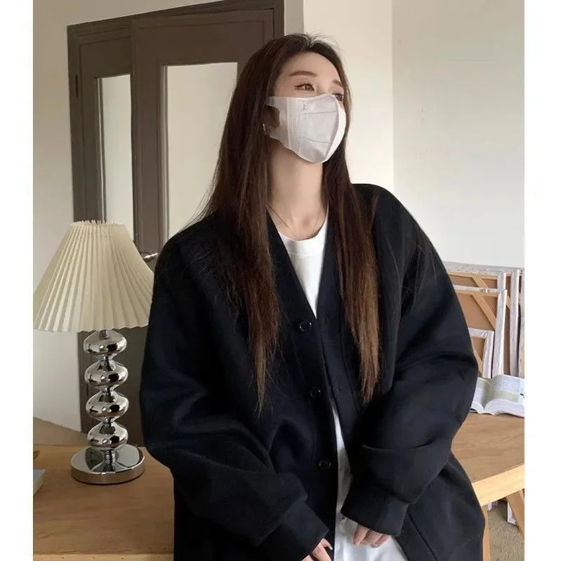New Explosive JK Coat Top College Style Grey V-neck Cardigan Hoodie Women's Autumn/Winter Plush Korean Series Women