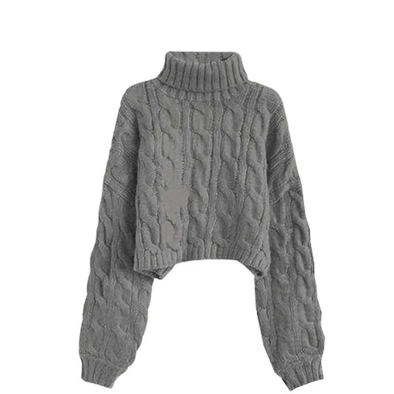 Women's Autumn Winter Loose High Neck Knitted Sweater Suspender Dress Two-piece Korean Elegant Pullover Strap Skirt Matching Set Gray Sweatre