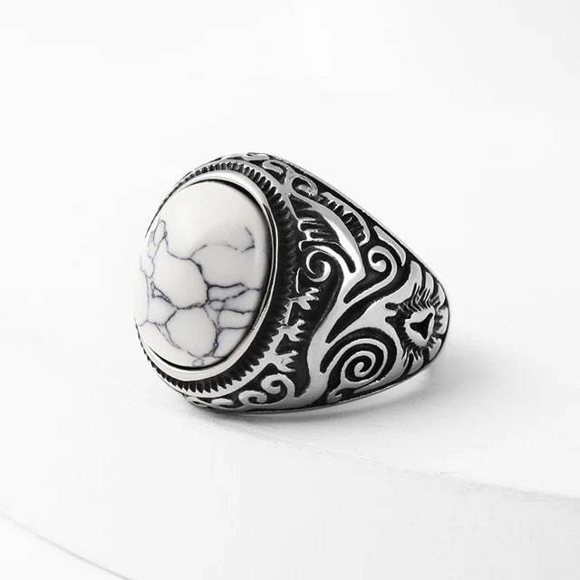 Stainless Steel Jewelry Ring Men Black Stone Rings Trend Charm Fashion Male Women Finger Band Engagement Wedding Gift White Us Size