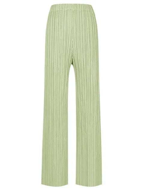 Spring Summer Autumn Women Casual Elegant Ladies Miyake Designer Casual Loose Straight Pleated Pants High Waist Trousers Cyan green One Size