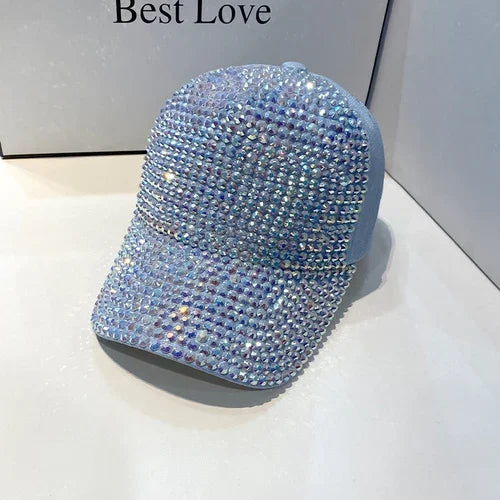 Summer Ladies Baseball Cap Korean Wild Spring and Autumn Rhinestone Caps Fashion Personality Street Highlights Hip-hop Hats MZBQ128-lan lan z 55-60cm