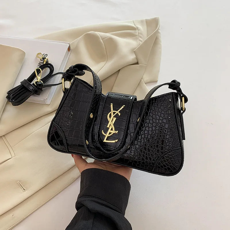 French Style Croc-Embossed Handbag 2025 New Luxury Underarm Purse, Elegant Top Handle & Crossbody Bag for Women