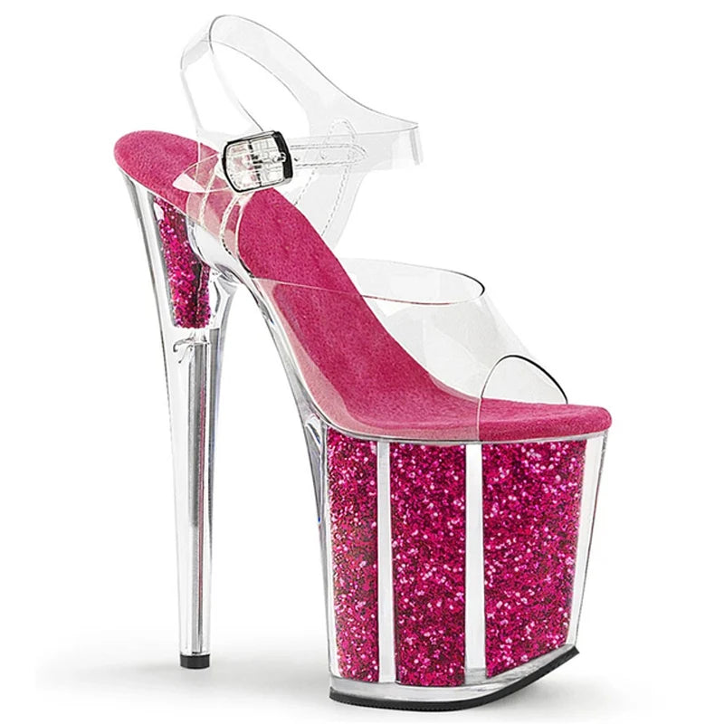 Fashion Sexy Pole Dancing Shoes Summer 20 Cm PVC Women Sandals Thin High Heels Buckle Strap Size 34-46