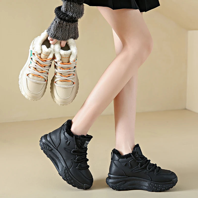 High Top Sneakers for Women Platform Lace Up Leather Walking Sport Shoes Running Tennis Non Slip Ankle Booties Fashion