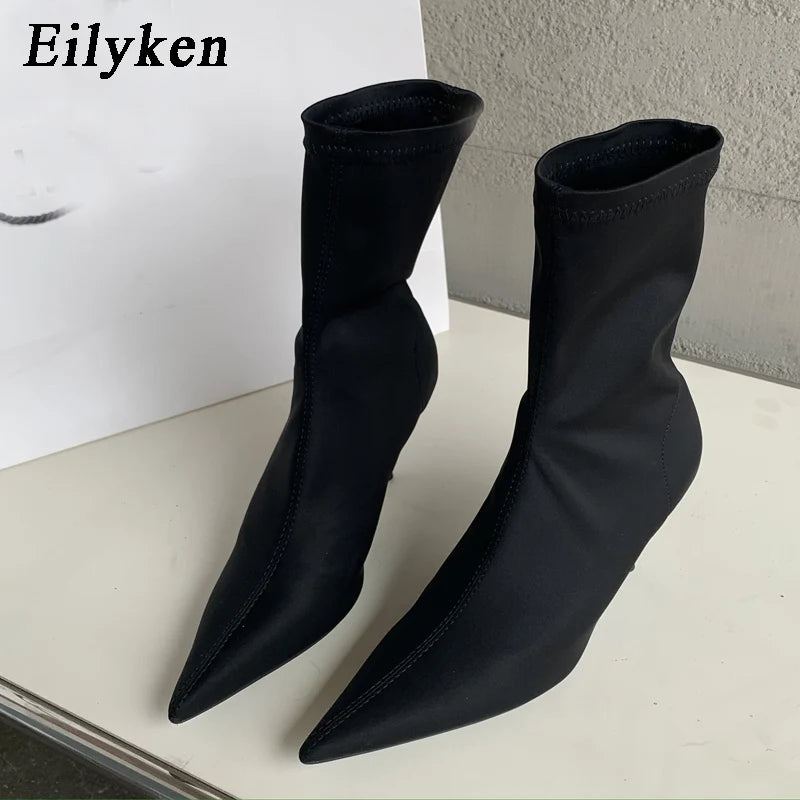 Eilyken 2025 Spring Autumn Stretch Fabric Women Ankle Boots Sexy Pointed Toe High Heels Fashion Female Socks Pumps Shoes