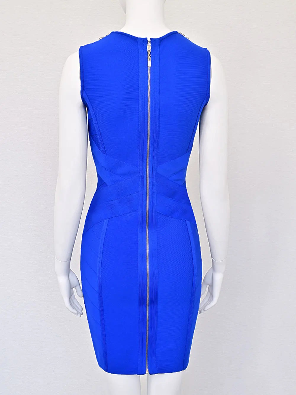 2025 Spring Sexy Women's Drawstring Nail Diamond Design Bandage Dress Sleeveless Bodycon Blue Mini Dress Evening Party Vestidos