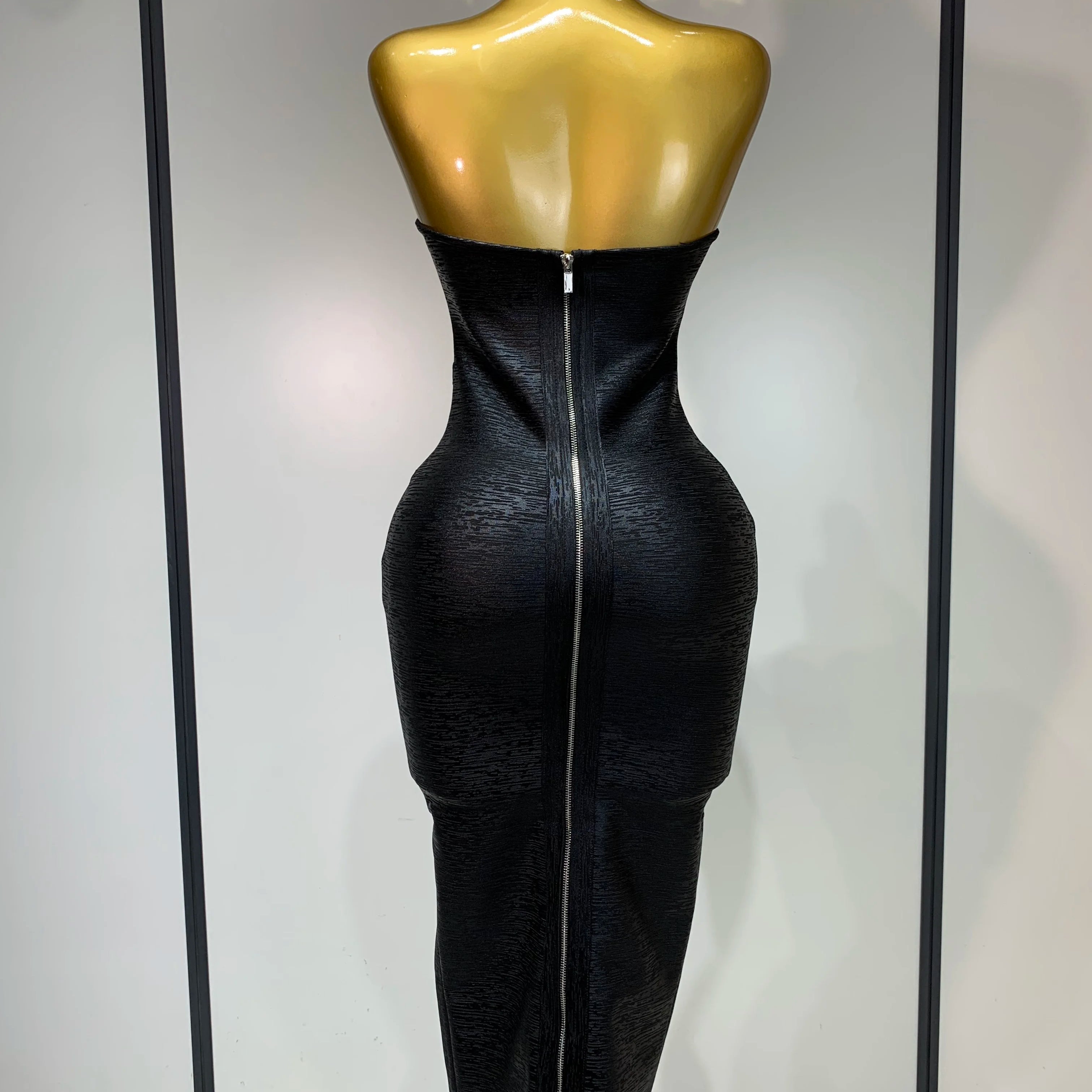 Vestido bandage bodycon preto sem alças 2025, novo vestido feminino sexy, cor de alumínio, moda para festa noturna, vestidos de aniversário luxuosos
