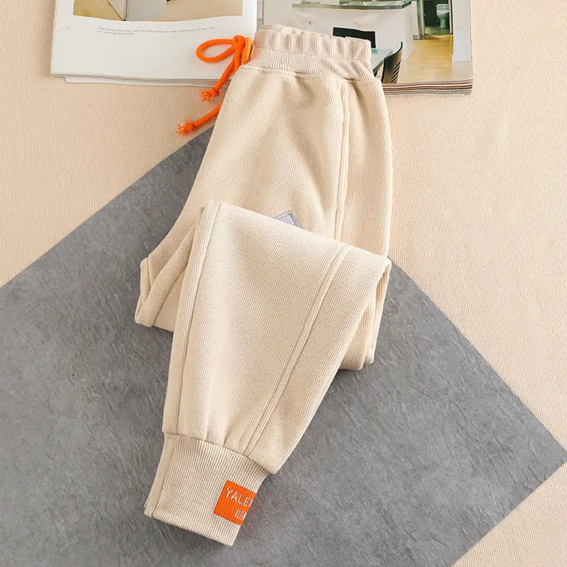 New Gray women Sweatpants Autumn Winter Baggy Streetwear Oversize Sports Pants Black winter thick Joggers Streetwear Trousers Apricot