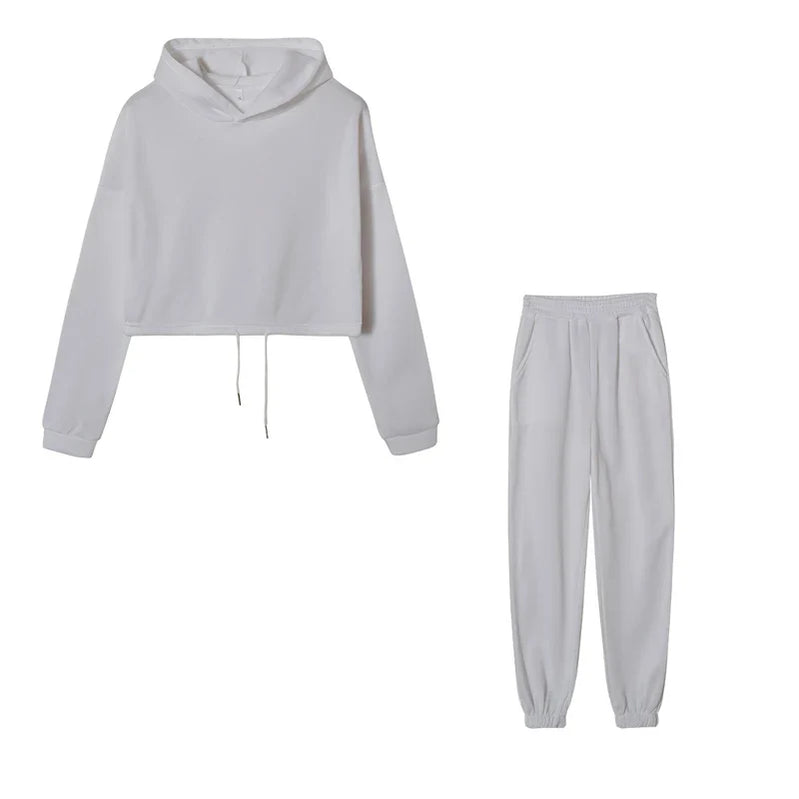 Fashion Trend Women's Wear, Long-sleeved Sports Casual Suit Waist Two-piece Set WHITE