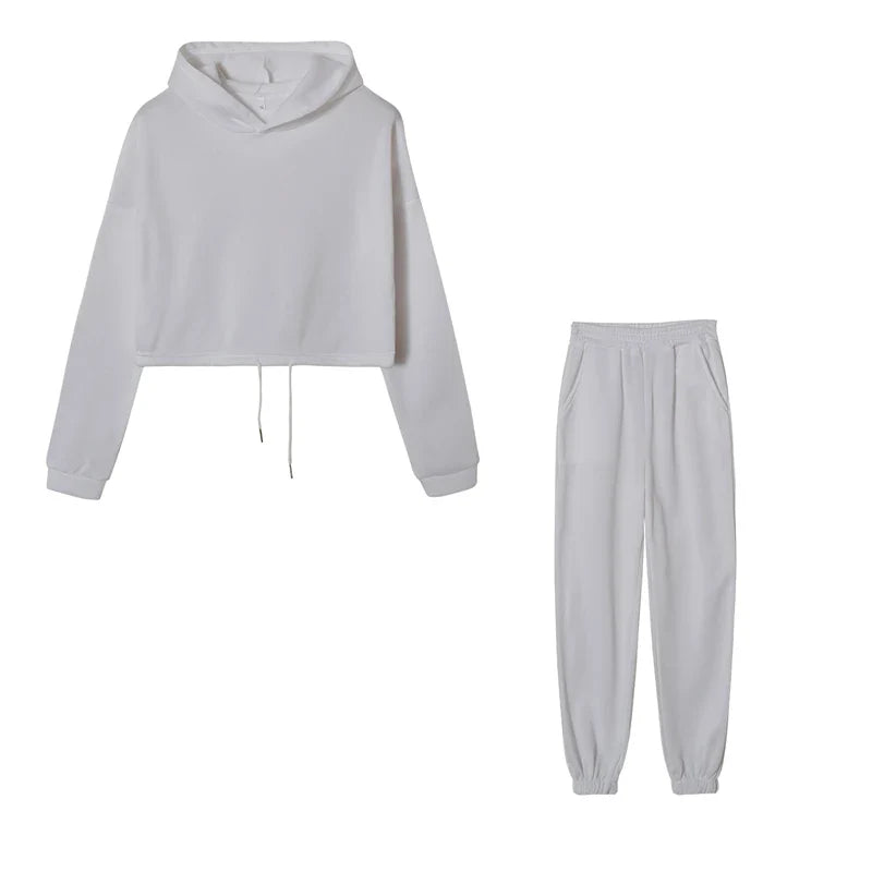 Fashion Trend Women's Wear, Long-sleeved Sports Casual Suit Waist Two-piece Set WHITE