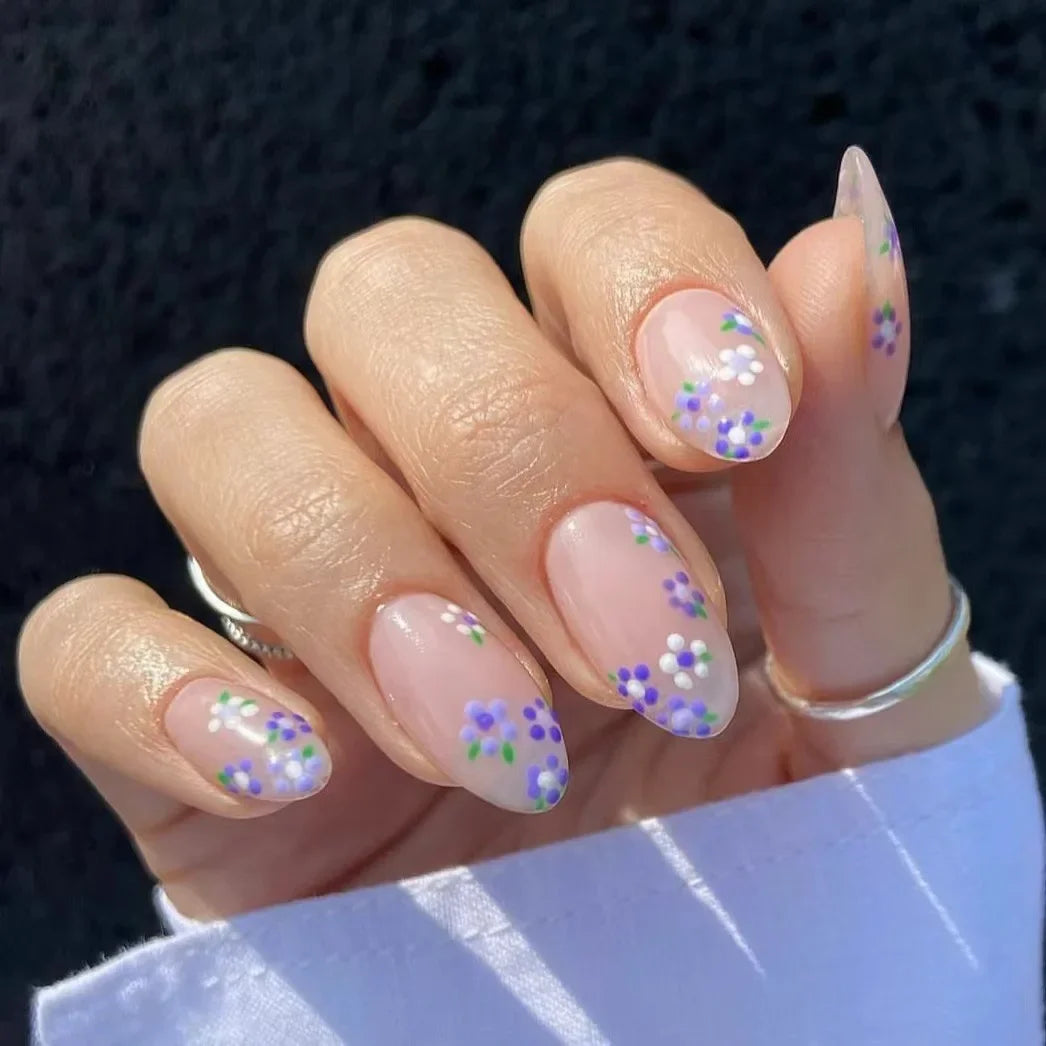 Faux ongles courts et carrés brillants, 24 pièces/boîte, pointe française colorée, motif floral, printemps-été, pour femmes