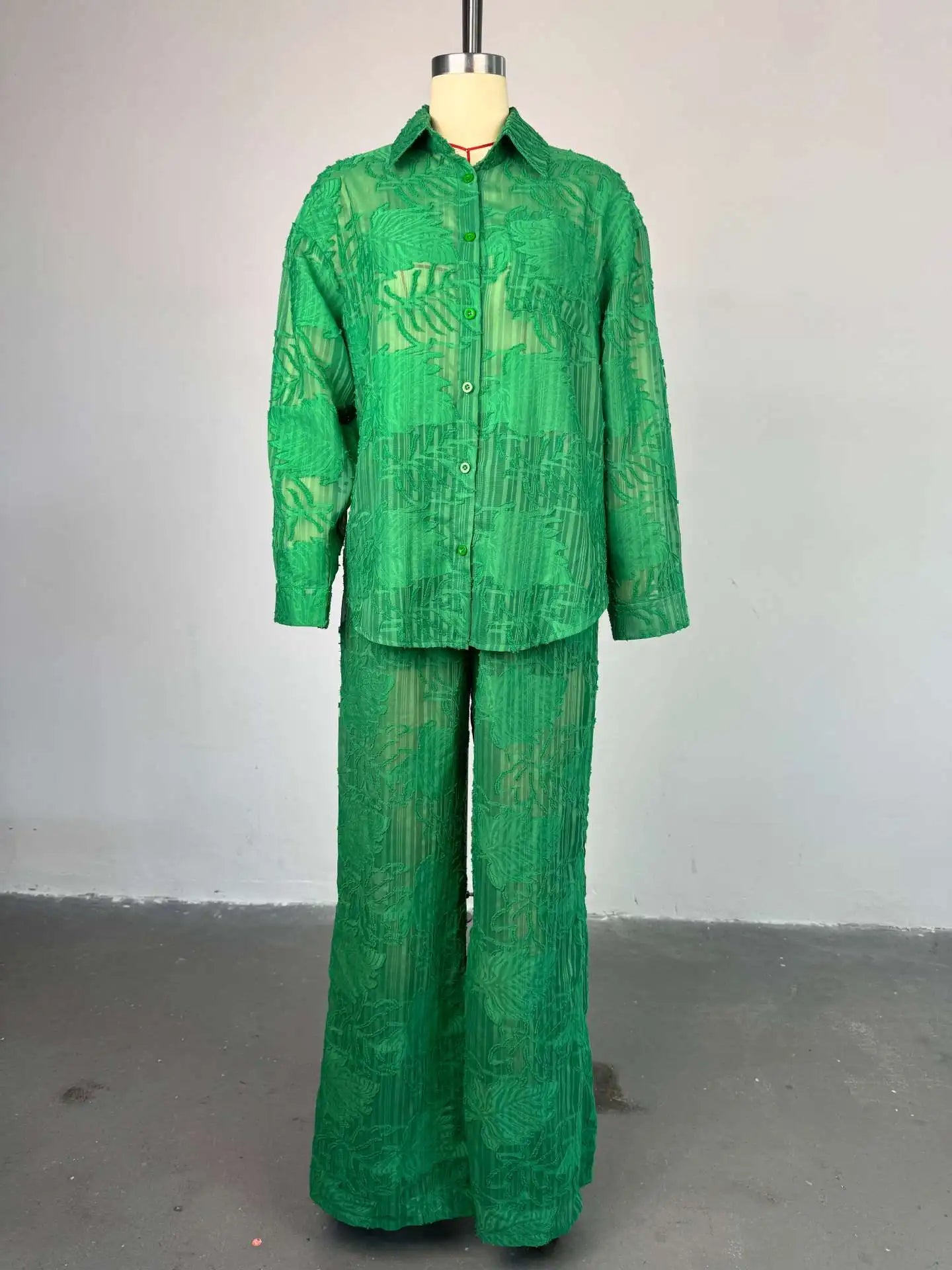 CM.YAYA Fashion Women's Set Perspective Long Sleeve Shirt and Straight Wide Leg Pants 2025 OL Two 2 Piece Set Outfit Tracksuit