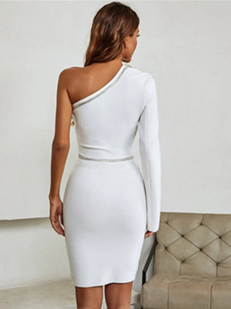 Winter Sexy Long Sleeve Single Beading Sparkly White Mini Women Bodycon Bandage Dress 2022 Elegant Evening Party Dress Vestido
