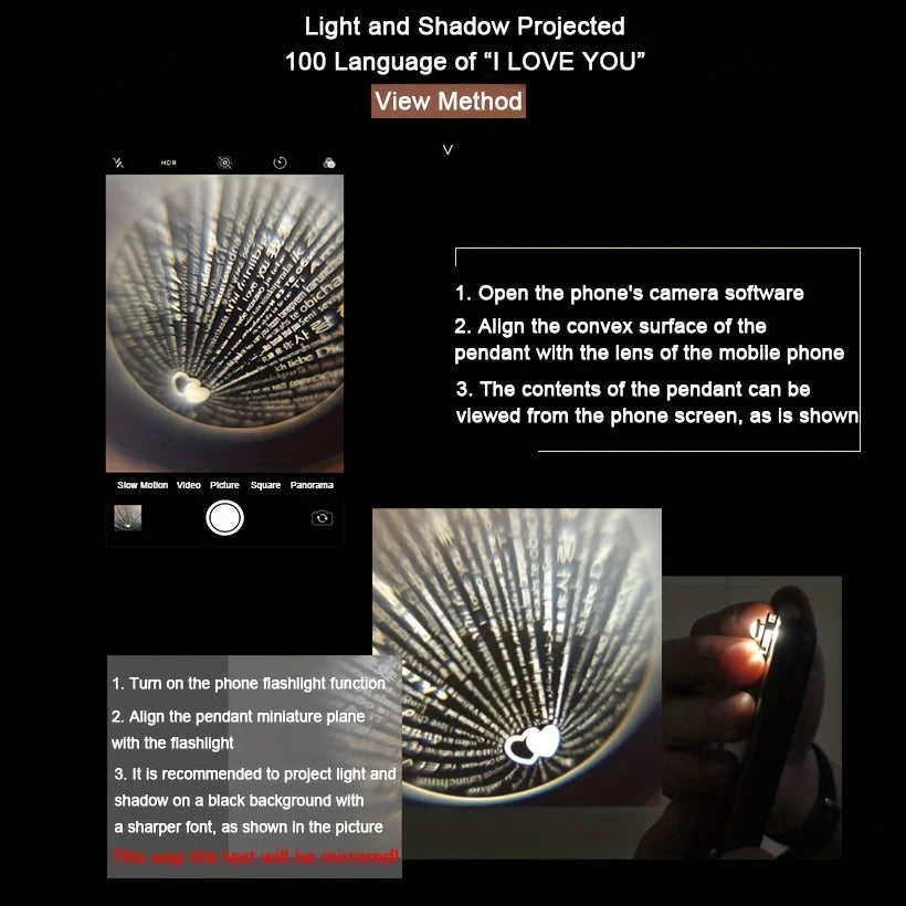 Projection Necklace Set With Rose Gift Box 100 Languages I Love You Heart Pendant Jewelry Accessories