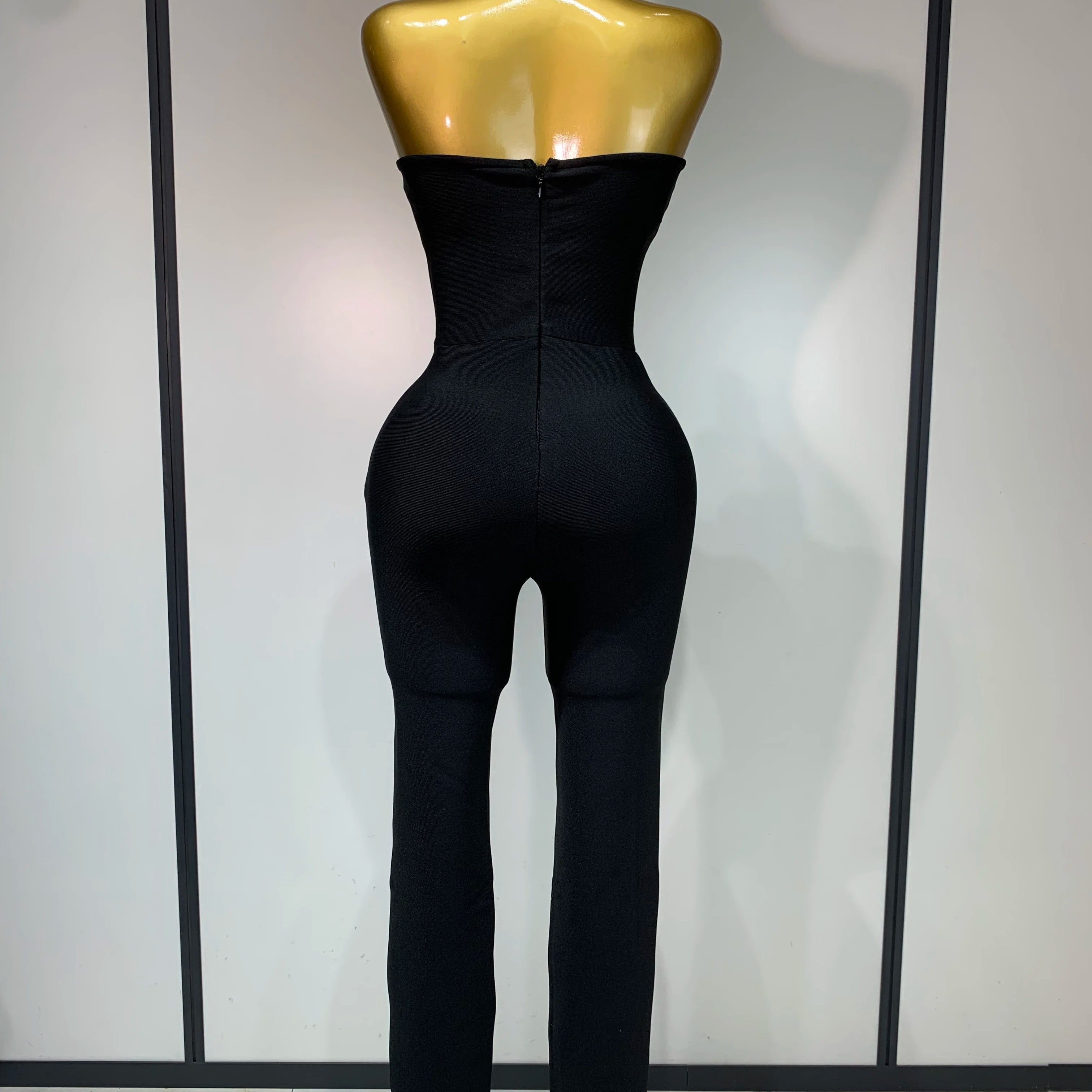 Fashion Celebrate Sparkly Rhinestone Women Sexy Strapless Bodycon Bandage Jumpsuit Runway Nightclub Party Luxury Birthday Outfit