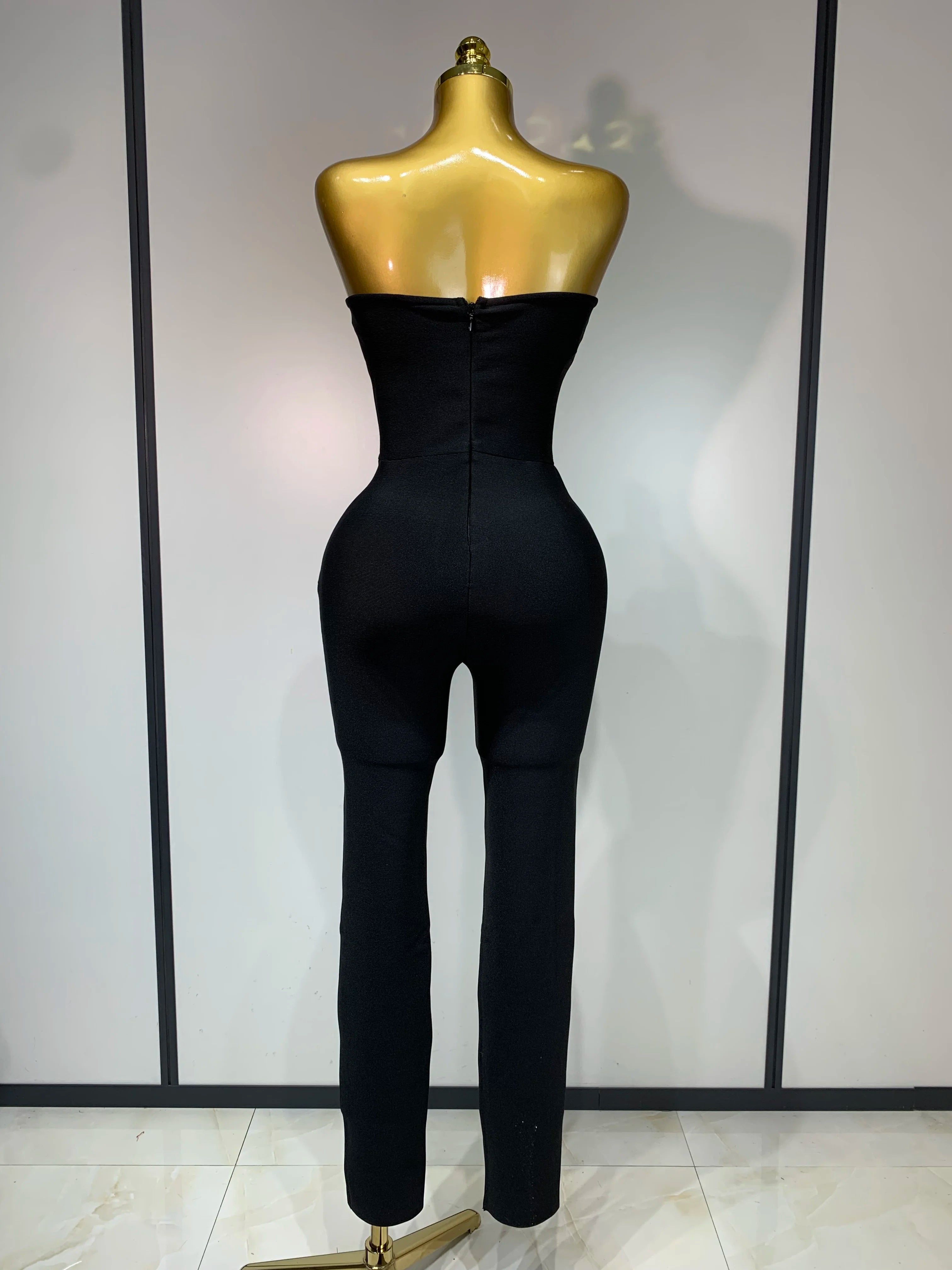 Fashion Celebrate Sparkly Rhinestone Women Sexy Strapless Bodycon Bandage Jumpsuit Runway Nightclub Party Luxury Birthday Outfit