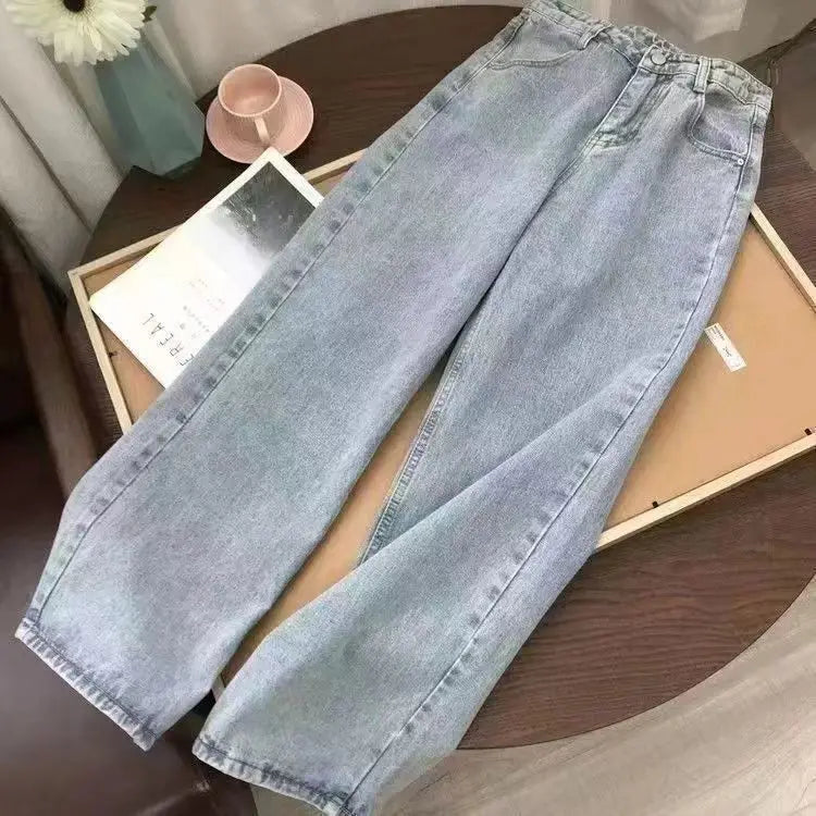 Korean Style Loose and Thickened Cotton Jacket Price Casual Wide Leg Pants Two-piece Elegant Women's Pants Set Winter Outfits only blue jeans