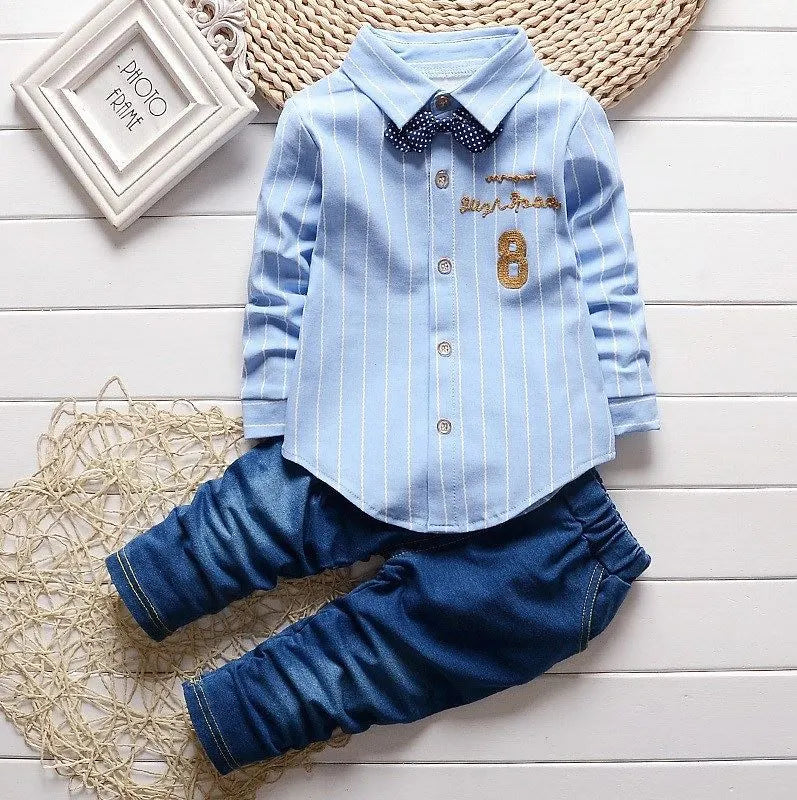 Kids Thinner Clothes Sets Spring Autumn Tracksuit Baby Boys Kid Long Sleeve Gentleman Suits Children T Shirt Pants Clothing Sets S0191-Blue