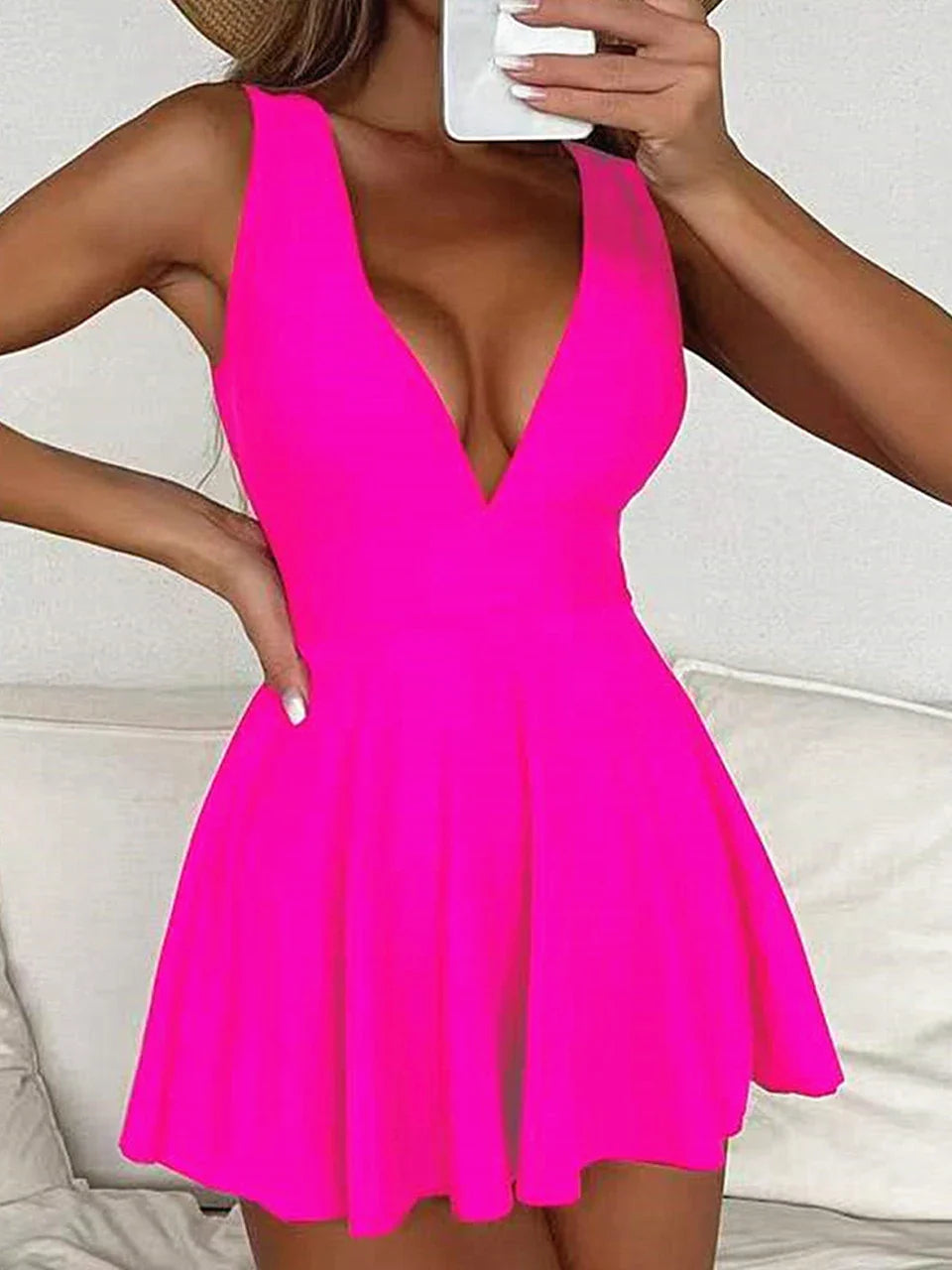 Deep V Neck Swimsuit Women One Piece Backless Swimwear Solid Beach Skirt Summer Female Bathers Bathing Swimming Bodysuit